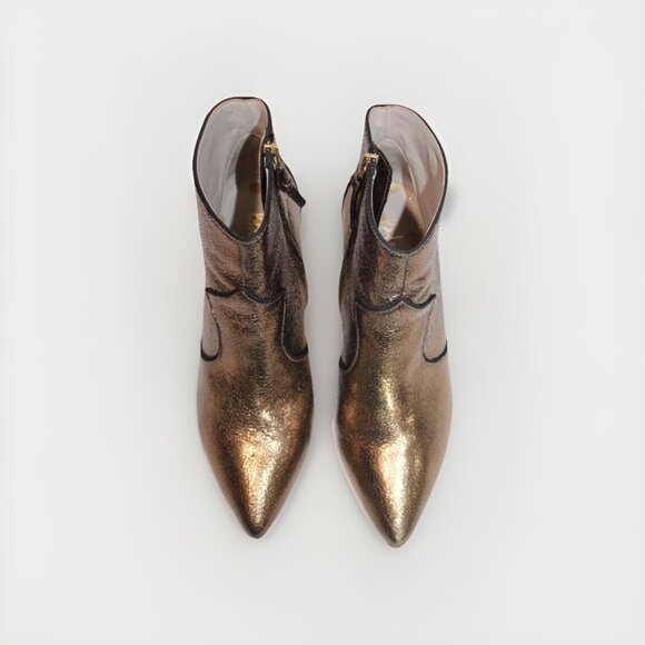 Boden Ankle Boots Gold Stiletto Heeled Leather Boot MINT Women's Size 40 9.5 - Picture 3 of 13